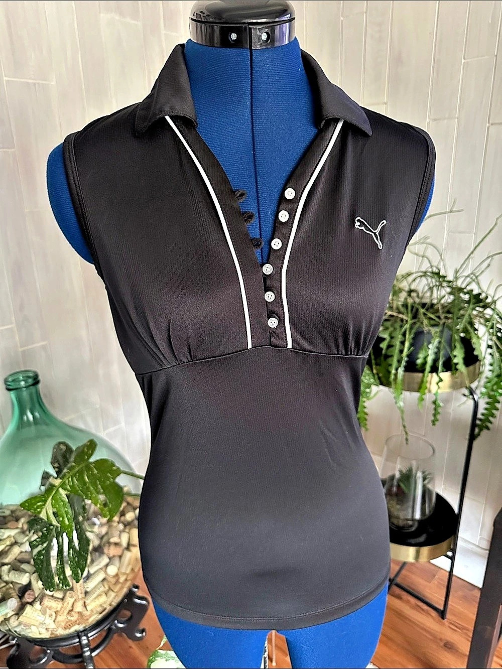 Puma Cloudspun Piped Sleeveless Golf Polo Black